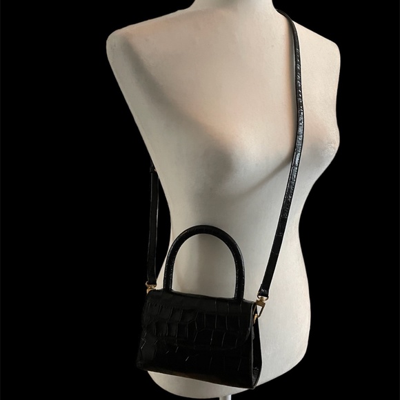Authentic BY FAR Mini Black Croco Embossed Leather Top Handle/ Crossbody - NWT - Picture 8 of 8